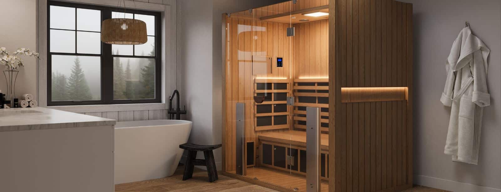 Infrared sauna in a serene bathroom setting